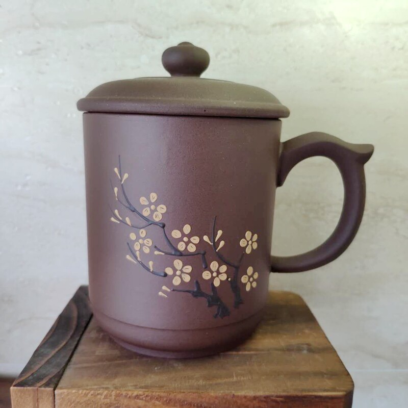 宜兴紫砂茶杯黄龙山原矿梅花泥绘