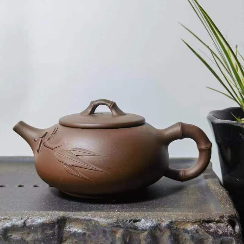 宜兴紫砂二厂手工贴竹叶石竹茶壶