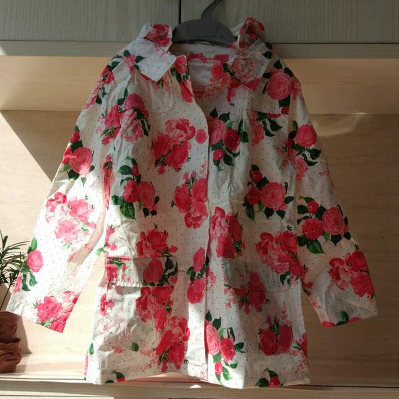 外贸出口儿童装纯棉涂层印花防雨防风带内衬连帽夹克外套