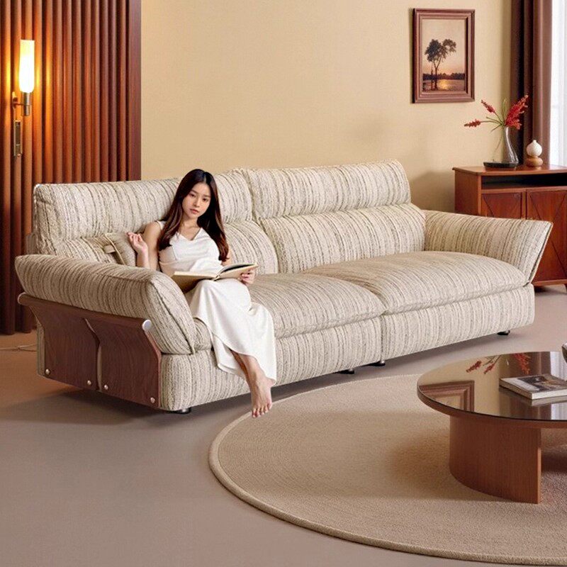 2025新款奶油风绿色布艺沙发法式复古小户型直排现代雪尼尔沙发