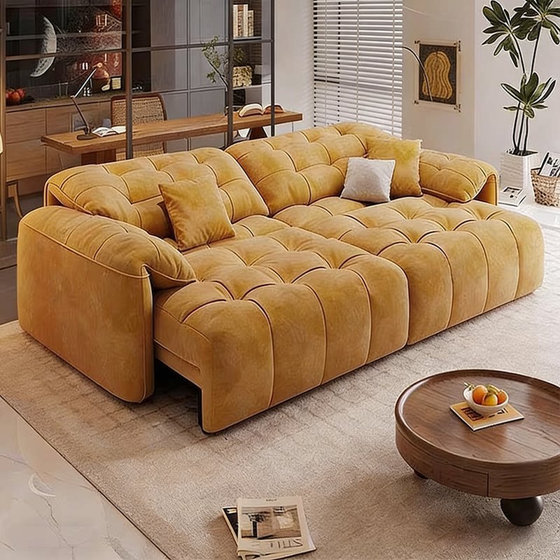 多功能伸缩电动沙发床奶油风客厅直排三四人位奶油风布艺沙发新款