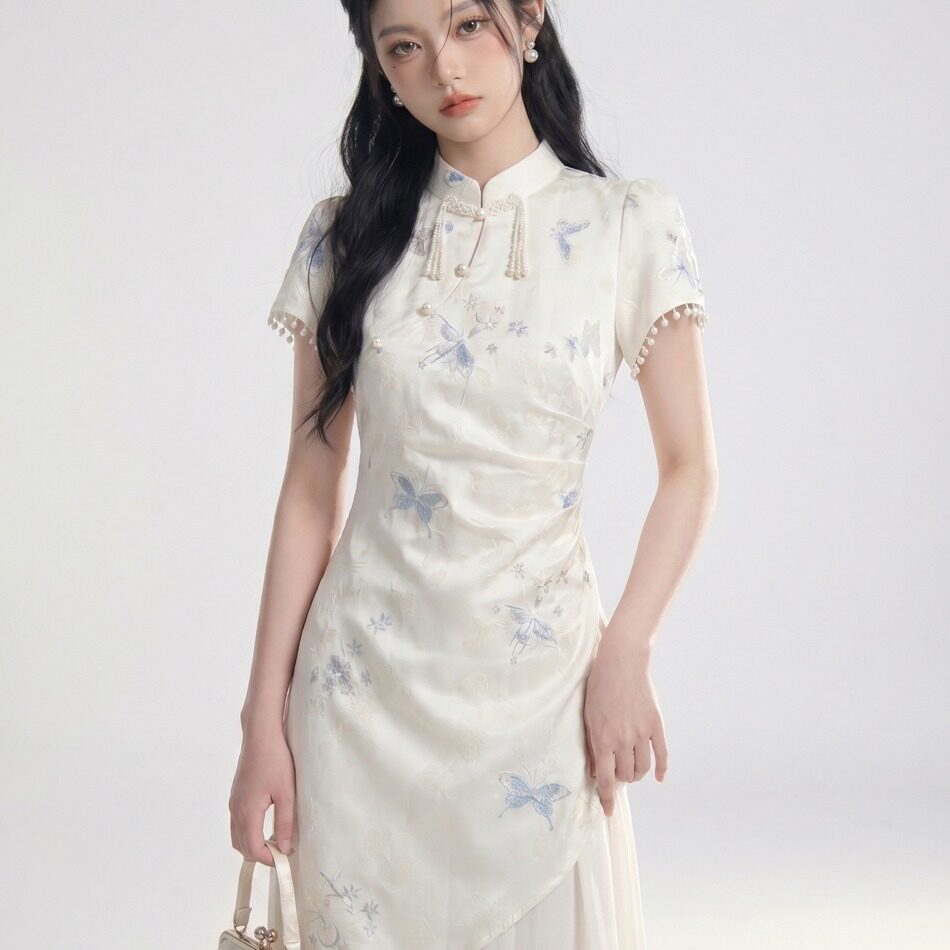 夏季新款改良旗袍拼接连衣裙超好看独特漂亮裙子新中式绝美小裙子