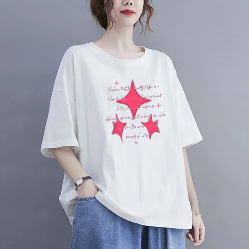 白色纯棉短袖夏季时尚百搭宽松新款显瘦减龄女士mm简约大码上衣