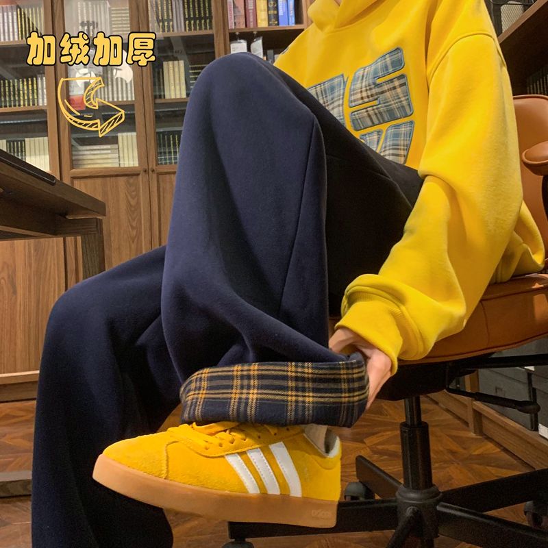 大码300斤美式复古格子运动裤男