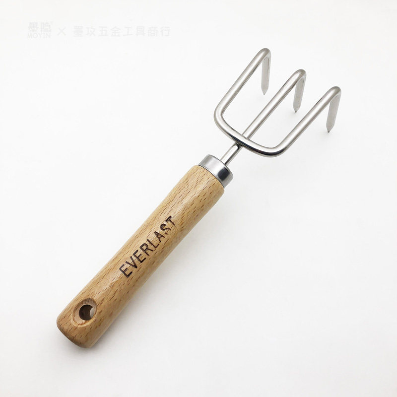 木柄不锈钢三齿耙 园艺小耙子三爪耙松土耙子海鲜耙园林耙土工具