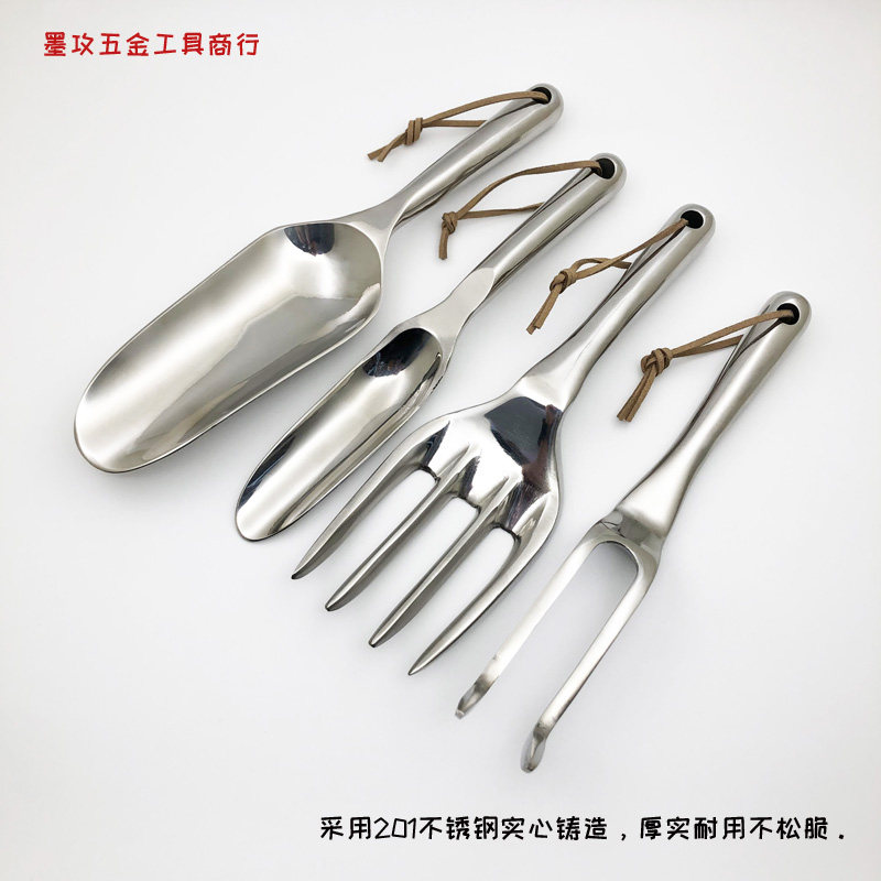 不锈钢实心铸造迷你园艺工具 铲子叉子耙子盆栽松土园林铲土套装