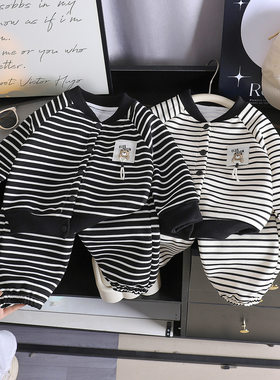 儿童卫衣套装秋季新款服装男童外套宝宝衣服女童外穿套装条纹童装