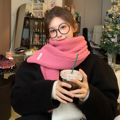 新款树莓粉毛线围巾女秋冬季