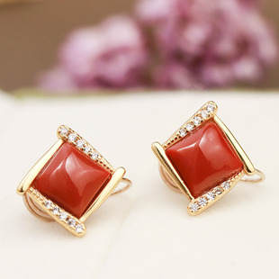 承悦 几何南红耳夹 天然南红玛瑙耳钉菱形耳饰 蚊香盘耳夹百搭