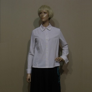 专柜正品 棉质衬衫 白底卡其条纹长袖 韩国原产ON&ON安乃安