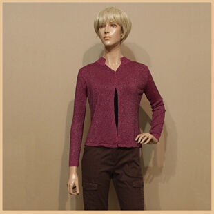 品牌公司样衣女装紫红色长袖针织开衫金银线修身显瘦春秋季超值