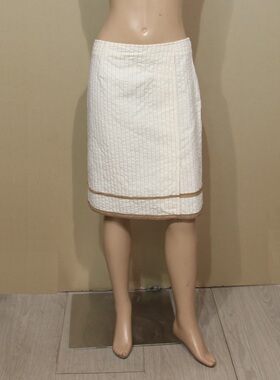公司样衣依兰米白色咖啡条纹棉质优雅百搭半身裙低价销售