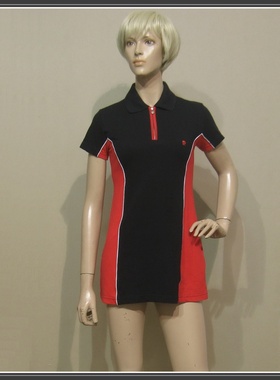 知名女装品牌黑红色运动连衣裙网球衫棉质短袖