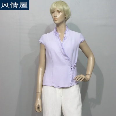 精品女装依兰ELANIE 浅紫色真丝衬衫 重磅桑蚕丝开衫 专柜货品