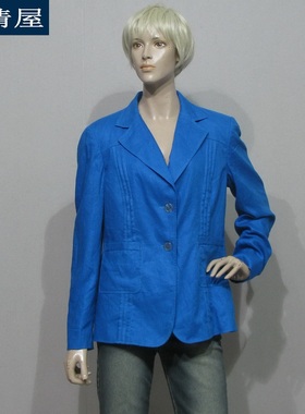 精品女装品牌公司样衣女装宝蓝色亚麻西装 春秋款