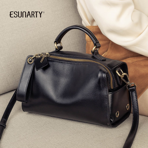 真皮斜挎包通勤女包波士顿枕头包