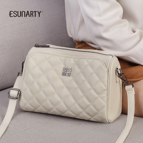esunarty菱格斜挎真皮手提链条包