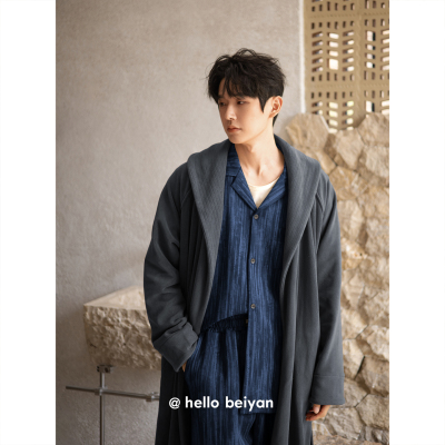 秋冬季可外穿珊瑚绒睡袍男士睡衣