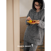 贝妍史努比女款 半边绒睡衣秋冬保暖珊瑚绒套装 宽松外穿连帽家居服