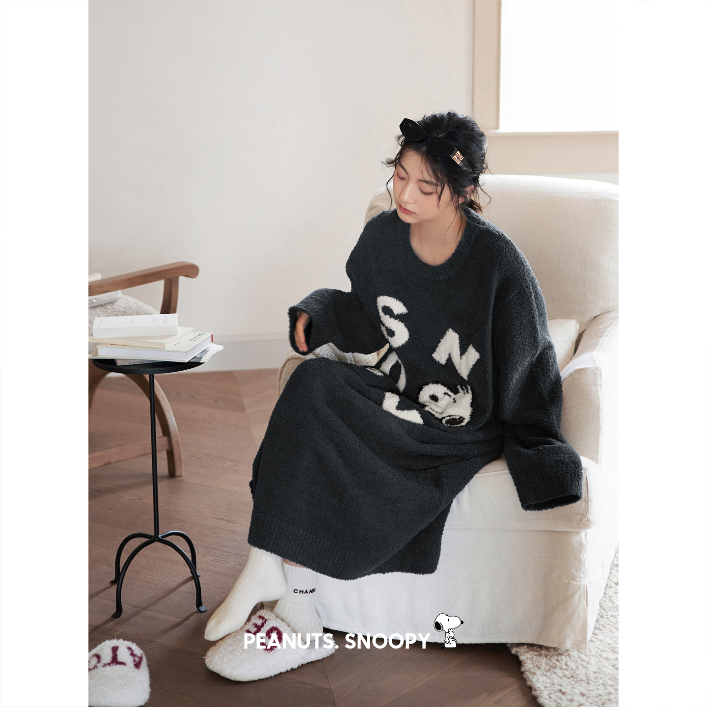 睡裙女款秋冬保暖半边绒睡衣外穿