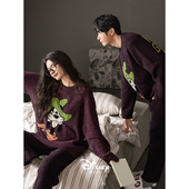 迪士尼秋冬季 套装 保暖半边绒情侣睡衣女大码 珊瑚绒家居服休闲男士