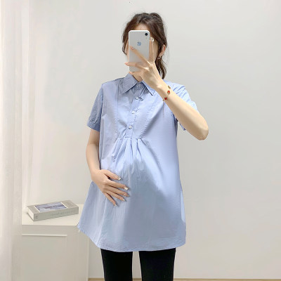 孕妇夏秋新款短袖系带工作服衬衣