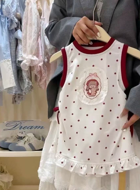 女童夏季连衣裙2026新款红色波点印花蝴蝶结甜美可爱宝宝背心裙