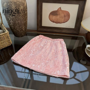 套装 女童裙子新款 轻奢小众设计感女宝宝粉色闪闪亮片半身裙打底裤