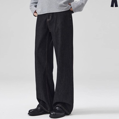 south life复古丹宁原牛黑色A字牛仔裤男女高级感vintage直筒长裤