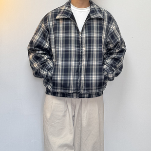south life春季双面穿复古格纹哈灵顿翻领夹克男潮牌情侣百搭外套