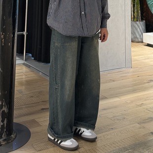 SOUTH LIFE 日系阔腿水洗做旧设计感直筒日系牛仔裤宽松潮牌长裤