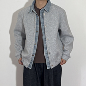 south life春秋复古假两件牛仔夹克卫衣外套男潮牌宽松上衣男女