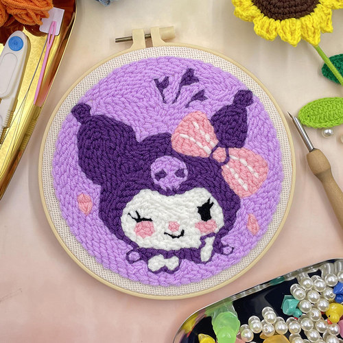 戳戳绣库洛米卡通材料包俄罗斯手工绣diy挂墙刺绣戳针抖音毛线绣