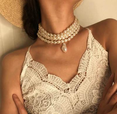 Gorgeous Multilayers Imitation Pearl Choker Necklaces for Wo