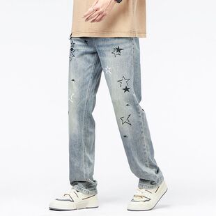 牛仔裤男款2026新款爆款宽松直筒裤时尚休闲浅色春秋款高街长裤子