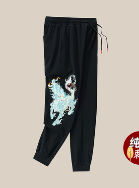 束脚卫裤男款爆款2025新款春秋款纯棉100%全棉裤子高档刺绣休闲裤