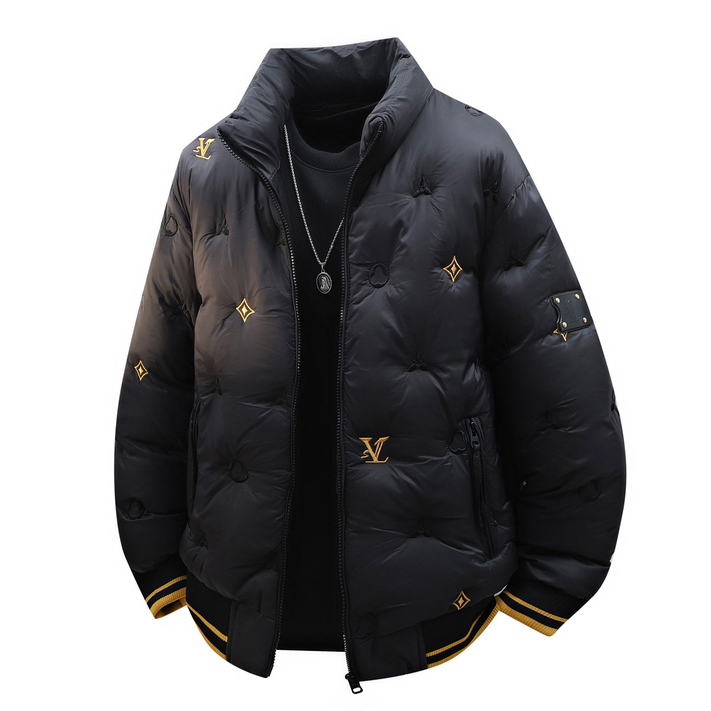30-40岁男士棉服加厚保暖冬季外套立领黑色短款棉衣休闲刺绣棉袄5