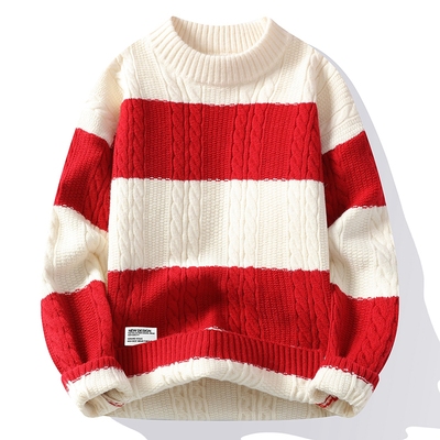 毛衣男款爆款2025新款冬季拼色撞色拼接针织衫青少年学生毛线衣红