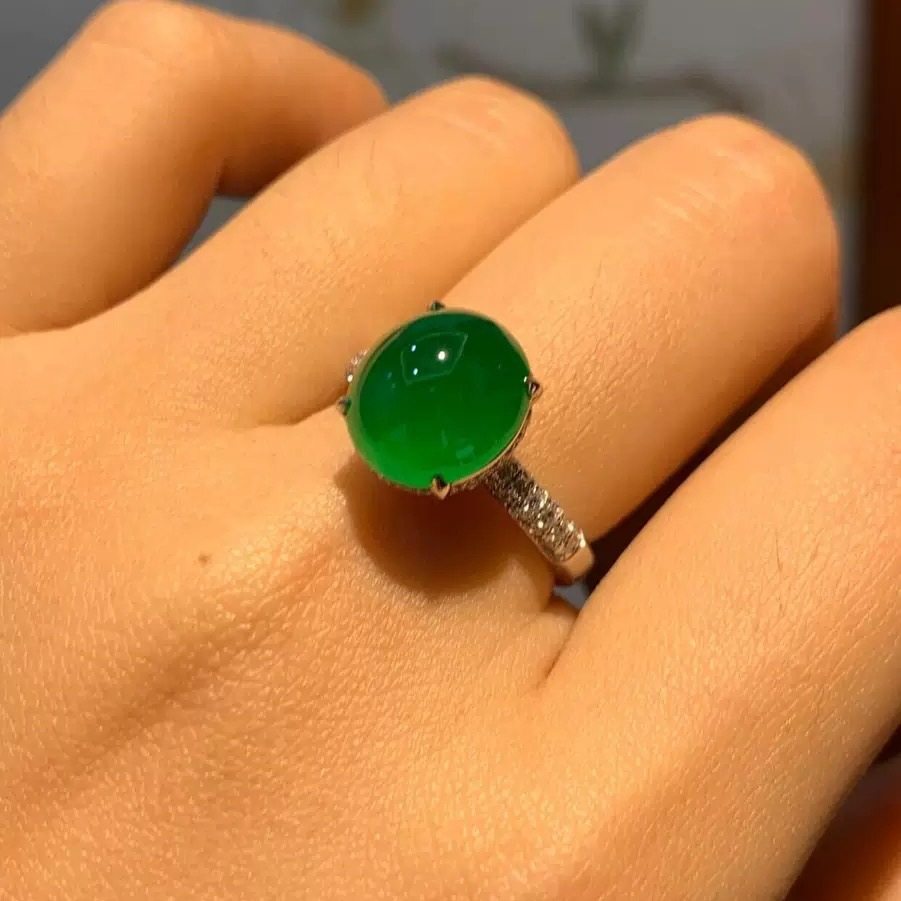 天然冰透正阳绿蛋面翡翠色玉髓戒指缅甸帝王绿满绿开口指环气质女,珠宝/钻石/翡翠,戒指/指环,淘宝优惠券,粉丝福利购,淘宝优惠卷
