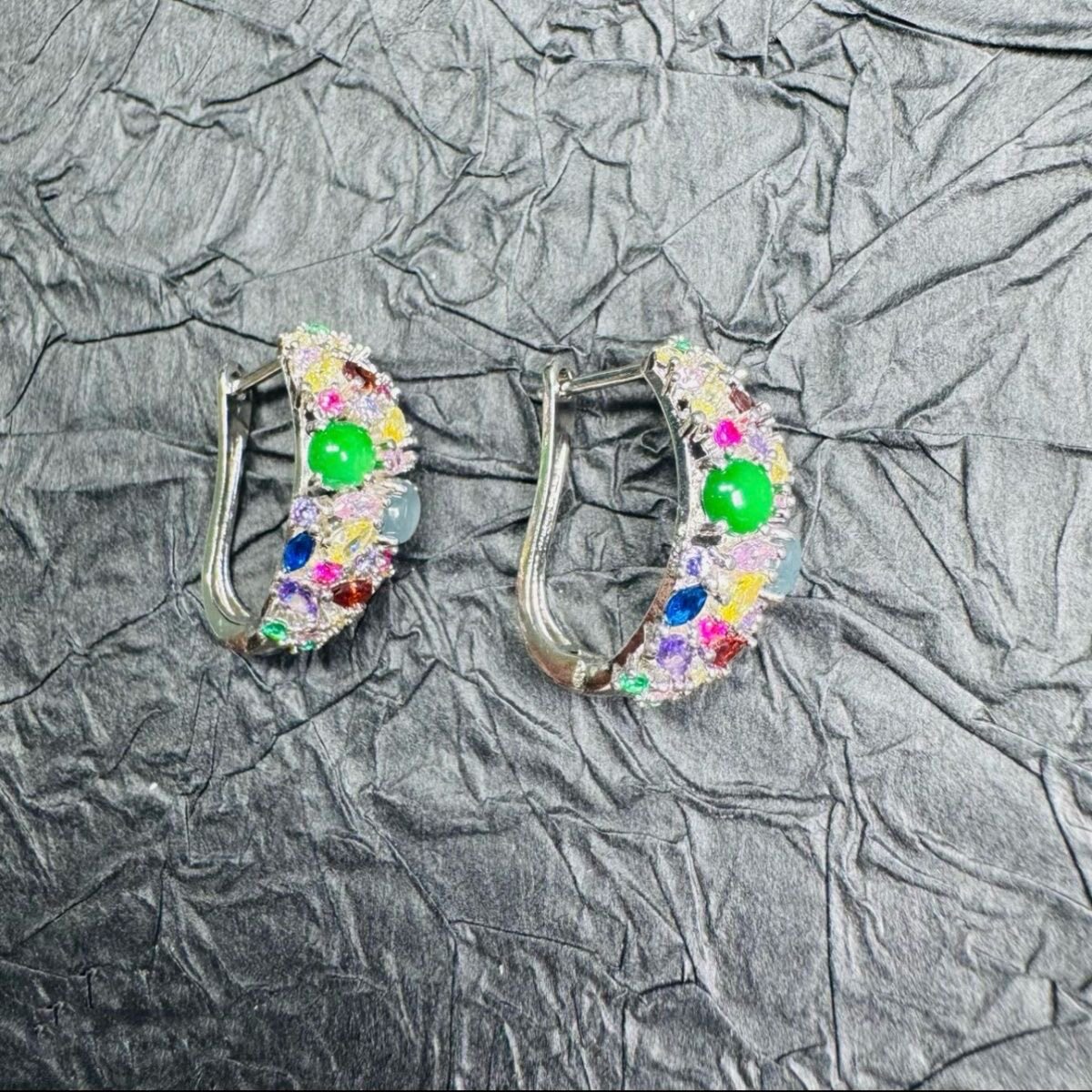天然翡翠三彩耳钉时尚清新小众饰品