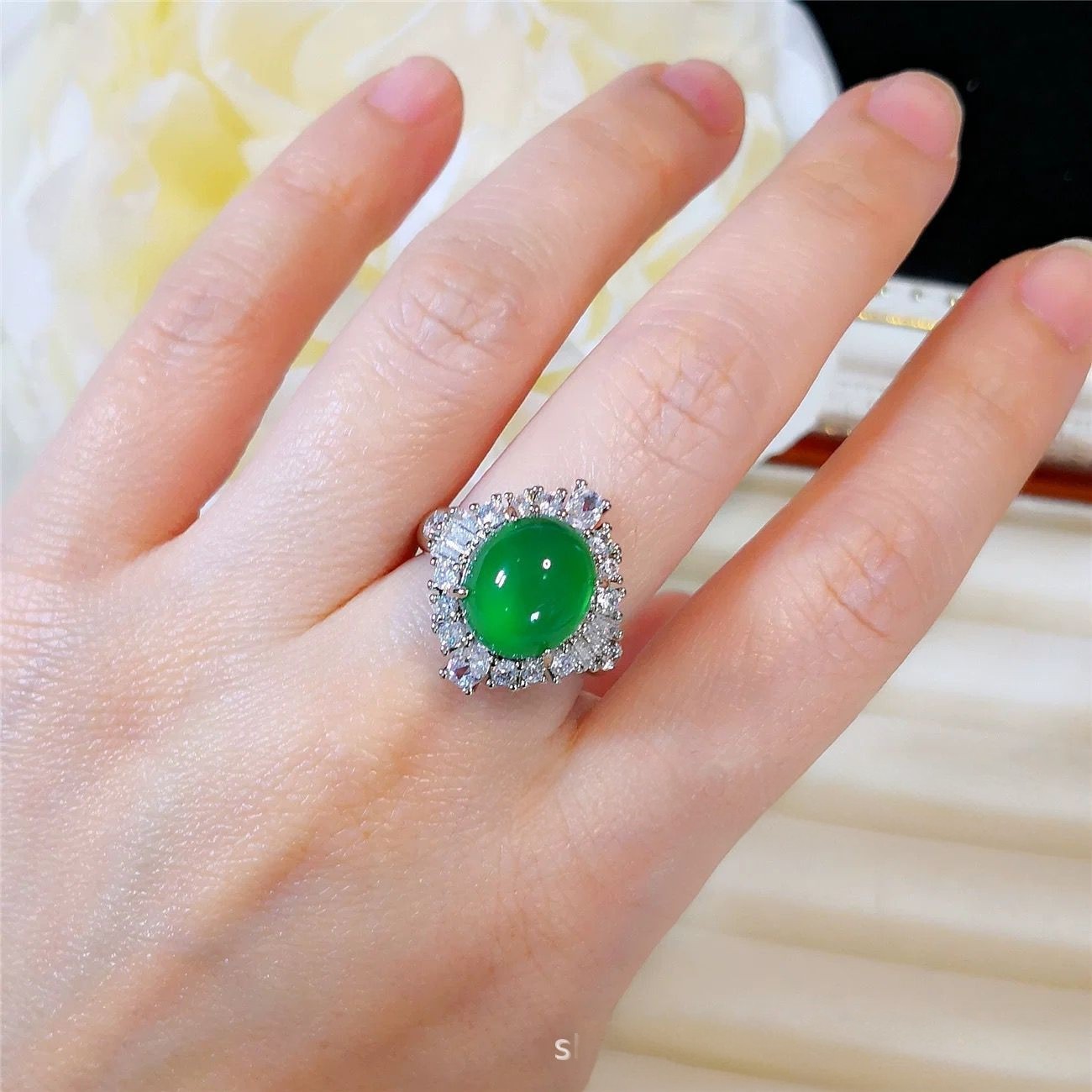 镀银镶嵌奢华冰种绿玉髓新中式戒指粉玛瑙开口戒指女直播供货,珠宝/钻石/翡翠,戒指/戒面,淘宝优惠券,粉丝福利购,淘宝优惠卷
