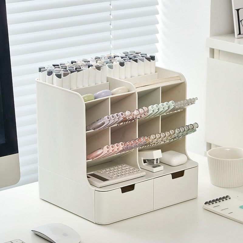 笔筒文件夹收纳盒斜插式办公室桌面书本a4大容量一体多层立式抽i.