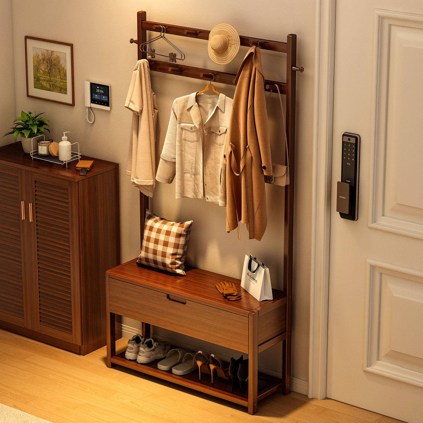 衣帽架一体换鞋凳家用门口鞋子整