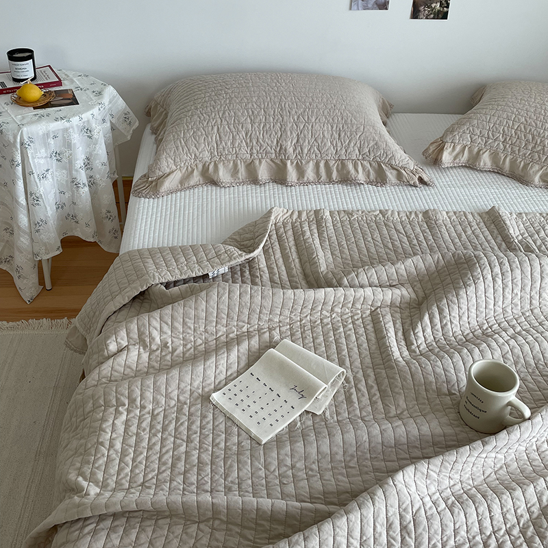 纯棉80支奶油风绗缝床盖三件套