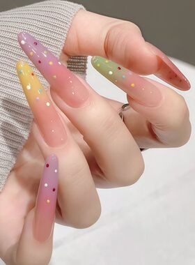 冰透多巴胺糖果色渐变穿戴甲缤纷波点显白吸睛个性百搭可拆卸甲片