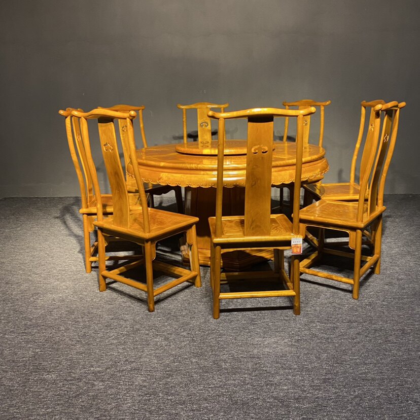 金丝楠木餐桌实木圆桌原木饭桌新中式方形客厅桌椅休闲桌高档家具