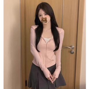 显瘦瑜伽服运动上衣 粉色冰丝连帽防晒衣女款 外穿夏季 薄款 外套修身