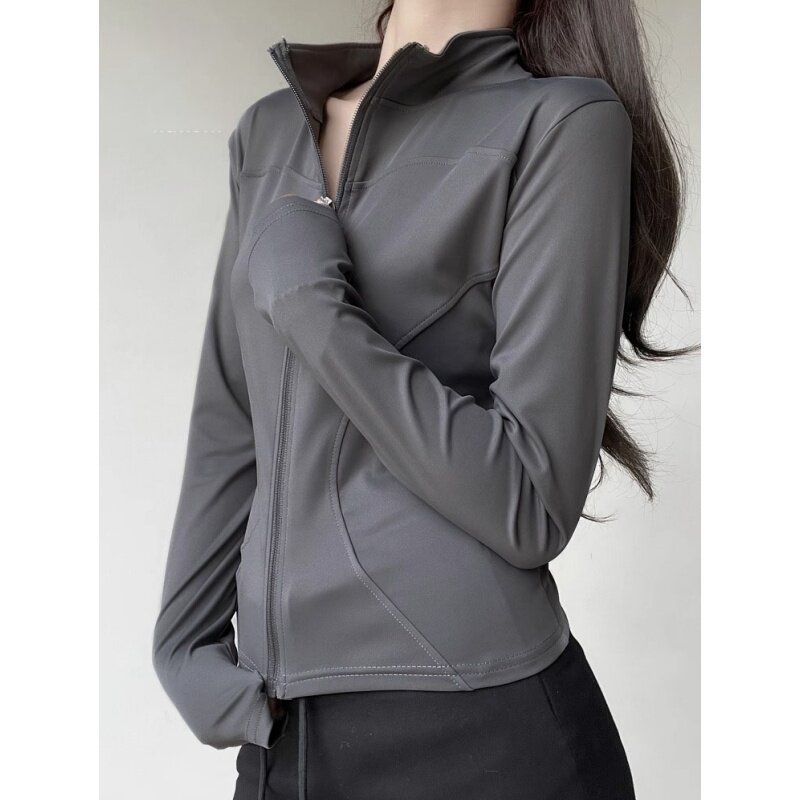 运动速干立领健身服拉链外套女装夏季冰丝防晒衣修身显瘦短款上衣