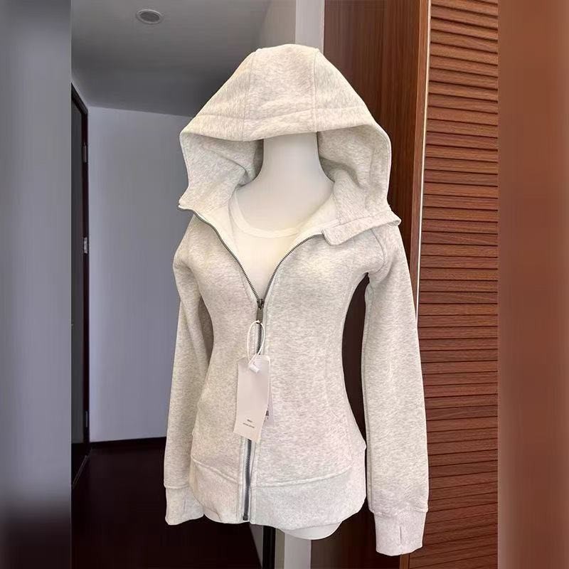 修身卫衣外套女开春穿搭2025新款运动瑜伽服开衫连帽短款收腰上衣
