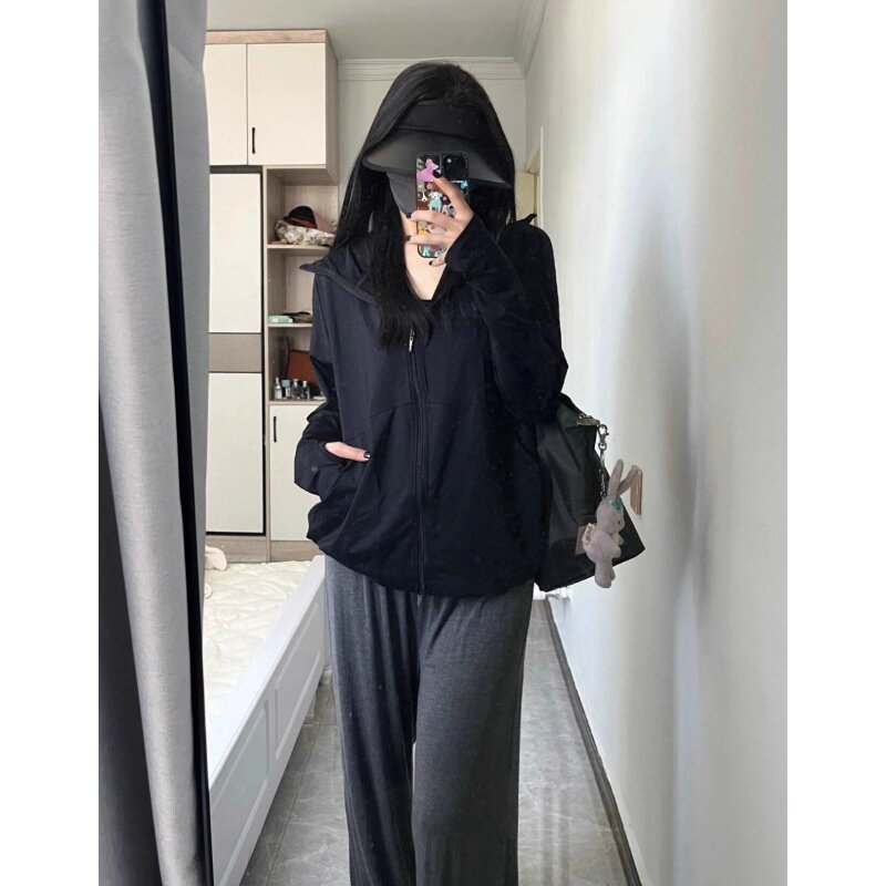 黑色冰丝防晒衣女款夏季薄款外套图片